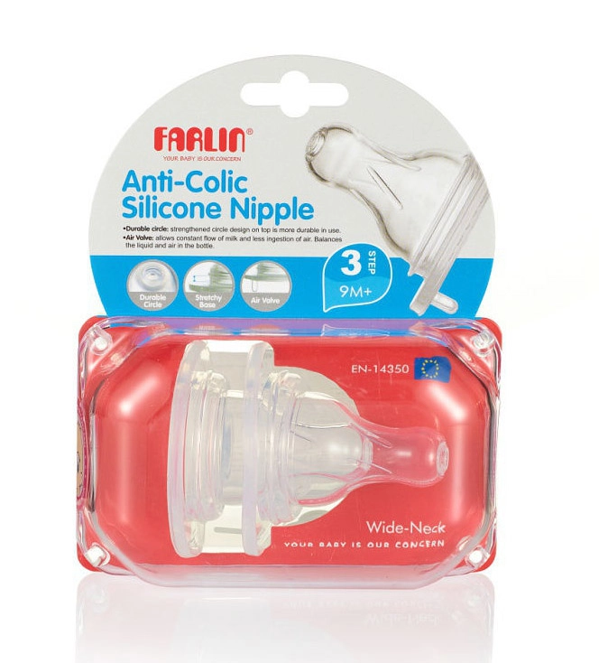 Эластичные силиконовые соски Farlin на широкое горлышко, 2 шт. в упак. Быстрый поток 108101139-ielastichnie-silikonovie-soski-farlin-na-shirokoe-gorli