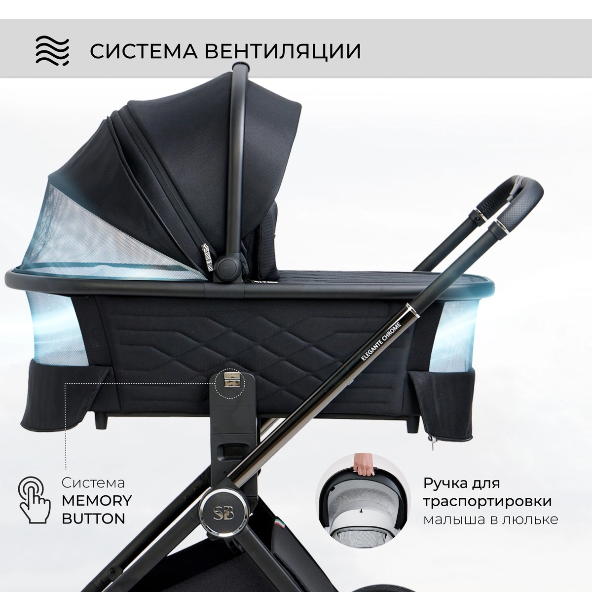 Коляска 2 в 1 Sweet Baby Elegante Chrome Black zcddk8metpj2j993mjsqi6hja8fgjp2s