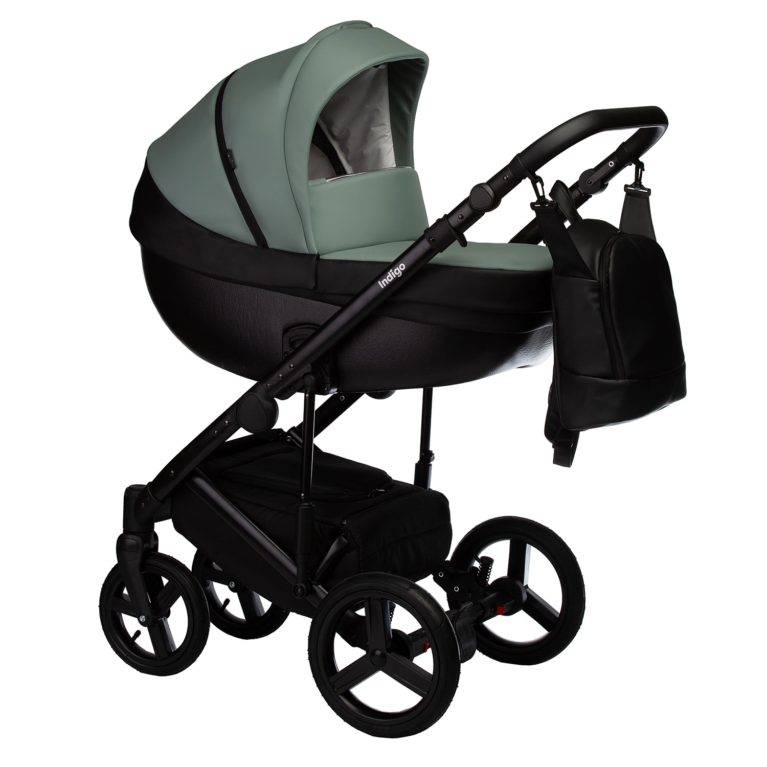 Коляска 2 в 1 Indigo TOUR ECO  черная кожа+шалфей кожа 95120c883707eb2a286099f83bcbf534