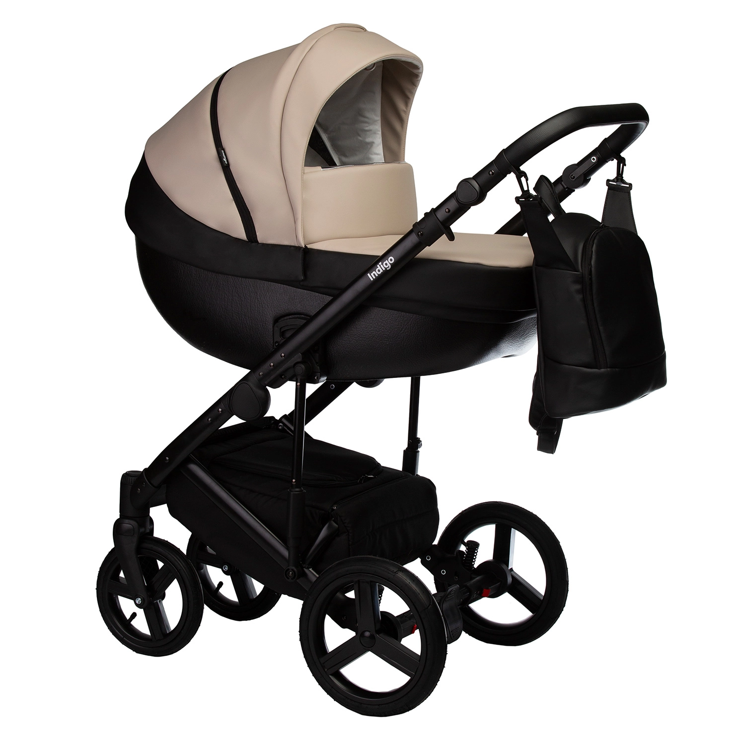 Коляска 2 в 1 Indigo TOUR ECO  черная кожа+бежевая кожа b2bc43c0c0f01390cc3484e6674af15c