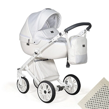 Коляска 2 в 1 Indigo PORTO  (белая кожа+белый узор)