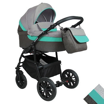 Коляска 3в1 Alis ALVARO (т.серый+св.серый+шалфей кожа)