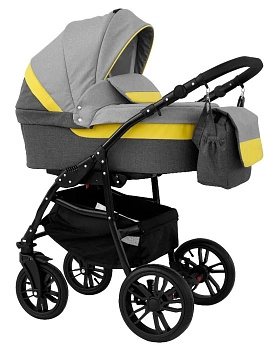 Коляска 2в1 Alis ALVARO (т.серый+св.серый+желтая кожа)