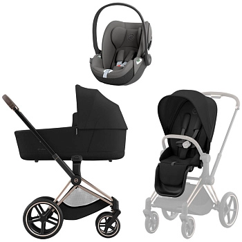Коляска 3 в 1 Cybex Priam IV Rosegold Sepia Black и автокресло Cloud T i-Size (Mirage Grey)