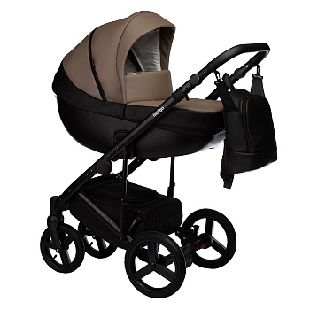 Коляска 2 в 1 Indigo TOUR ECO  (черная кожа+т.бежевая кожа)