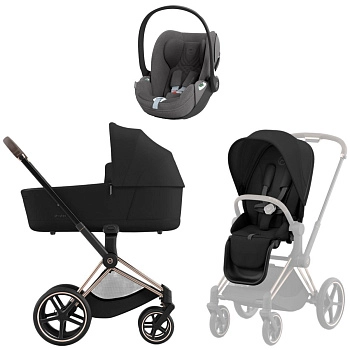 Коляска 3 в 1 Cybex Priam IV Rosegold Sepia Black и автокресло Cloud T i-Size (Mirage Grey Plus)