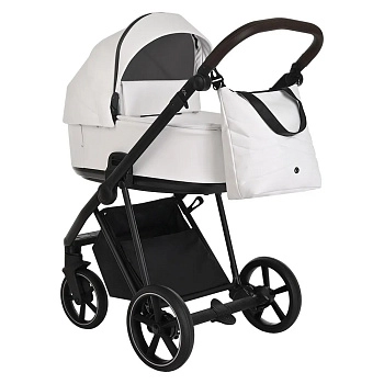 Коляска 2 в 1 Roan Sol Кожа (White/Black/руч.Тем.коричневый)