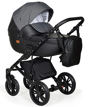 Коляска 2 в 1 Indigo MIO (черная кожа+черный узор)