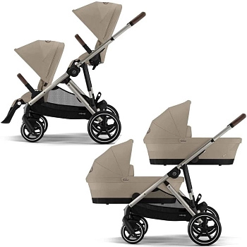 Коляска для двойни 2 в 1 Cybex Gazelle S TPE (Almond Beige с дождевиками)