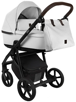 Коляска 2 в 1 Roan Esso Кожа (White/Black/руч.Тем.коричневый)