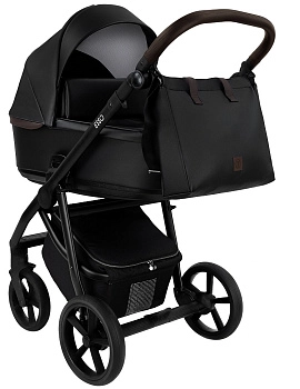 Коляска 2 в 1 Roan Esso Кожа (Black /Black/руч.Тем.коричневый)