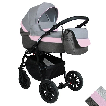 Коляска 2в1 Alis ALVARO (т.серый+св.серый+розовая кожа)