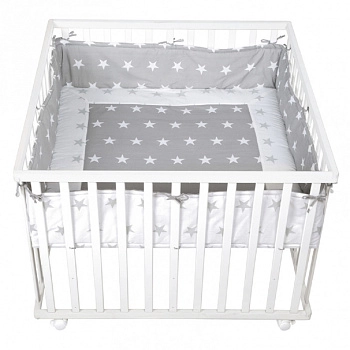 Детский квадратный манеж ROBA Little stars 100х100 с бампером (Белый)