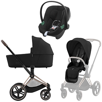 Коляска 3 в 1 Cybex Priam IV Rosegold complete и автокресло Aton B2 i-Size Volcano Black