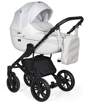 Коляска 2 в 1 Indigo MIO (белая кожа+белый узор)