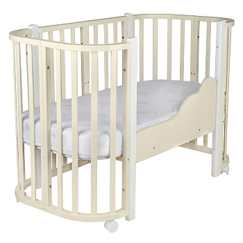 Детская кроватка Indigo "Baby Lux" 3 в 1 массив березы (слоновая кость-белые стойки)