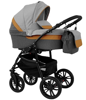 Коляска 2в1 Alis ALVARO (т.серый+св.серый+рыжая кожа)