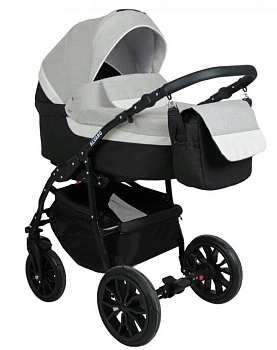 Коляска 3в1 Alis ALVARO (т.серый+св.серый+белая кожа)