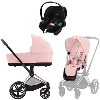 Коляска 3 в 1 Cybex Priam IV Rosegold Peach Pink и автокресло Aton S2 i-Size (Moon Black)