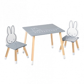 Комплект детской мебели ROBA Miffy: стол + 2 стульчика (Серый/Белый/Натуральный)