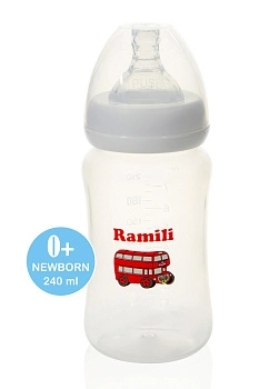 Противоколиковая бутылочка для кормления Ramili Baby 240ML 0+, слабый поток (стандарт)