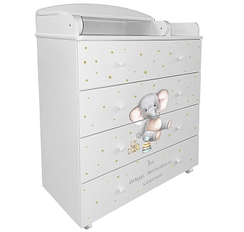 Пеленальный комод Indigo My Sleepy 800/4 ЛДСП, шариковые направляющие (Белый Слоник)