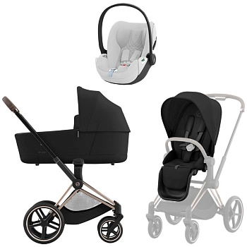 Коляска 3 в 1 Cybex Priam IV Rosegold Sepia Black и автокресло Cloud T i-Size (Platinum White Plus)