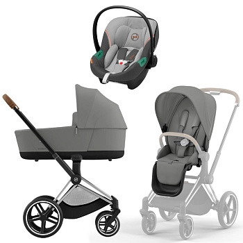 Коляска 3 в 1 Cybex Priam IV Chrome Brown Mirage Grey и автокресло Aton S2 i-Size (Lava Grey)