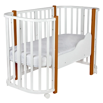 Детская кроватка Indigo "Baby Lux" 3 в 1 массив березы (белый-натуральные стойки)