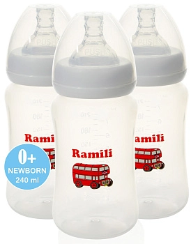 Набор из 3х детских бутылочек Ramili Baby 240ML противоколиковых (стандарт)