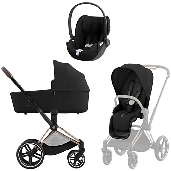 Коляска 3 в 1 Cybex Priam IV Rosegold Sepia Black и автокресло Cloud T i-Size (Sepia Black)
